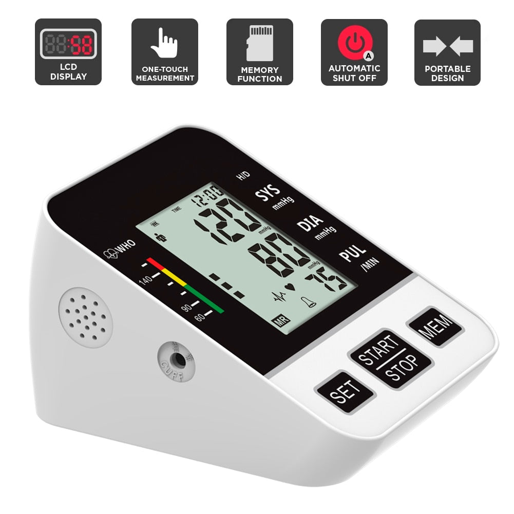 Home Blood Pressure Monitor Upper Arm Automatic Digital LCD Large Cuff Blood Pressure Monitors Medical BP Heart Rate Pulse Meter