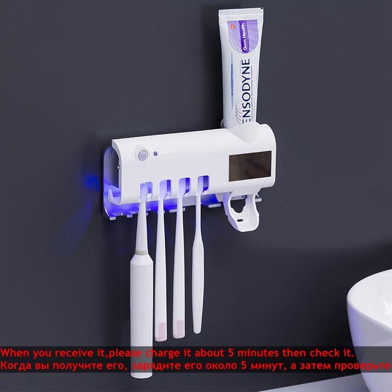 UV Toothbrush Holder Toothpaste Dispenser Solar Energy Bathroom Toothbrush Storage Box Multi-function Storage Holder USB Charge
