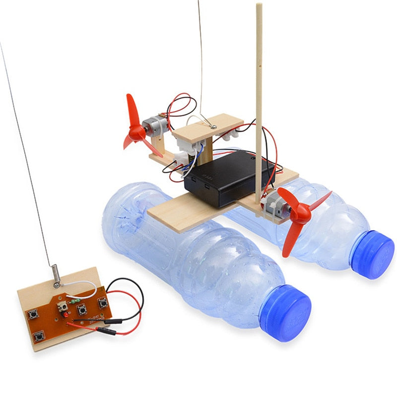 New Wooden RC Boat Kids Toys Assembly Remote Control Boat Toys Battery Powered Educational Toy Scientific Experiment Model Kits