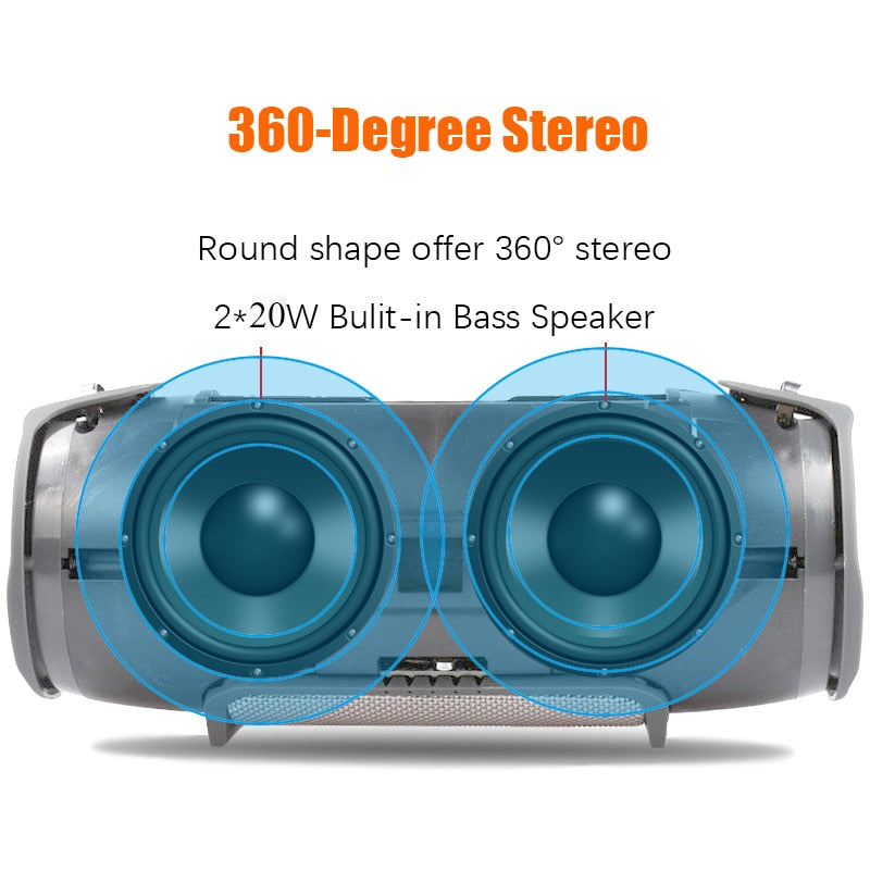 High Power 40W Bluetooth Speaker Waterproof Portable Column Super Bass Stereo For Comuter PC Speakers with FM Radio BT AUX TF