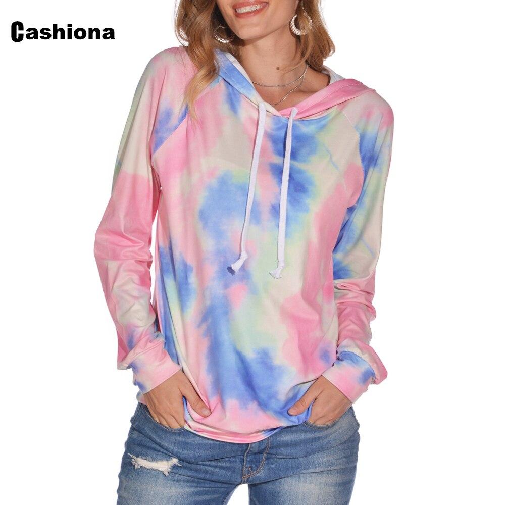 Cashiona Hoodies for Women Fashion Tie Dry Print Sweatshirt loose Long Sleeve Tops Streetwear Women Clothes Hooded Sweatshirts