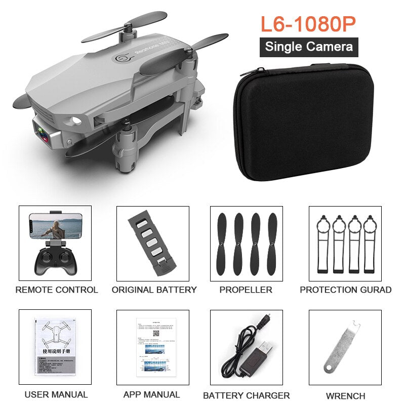 PEGI L6 Mini Drone 4K HD Dual Camera WIFI FPV Quadcopter Professional RC Drones Pocket Foldable Dron Boys GIFT for Children