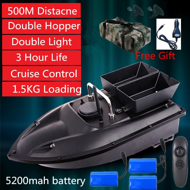 New High Quality Double hopper Double Motor Fixed speed Cruise Automatic Feed Fishing Bait Boat with waterproof bag car charger