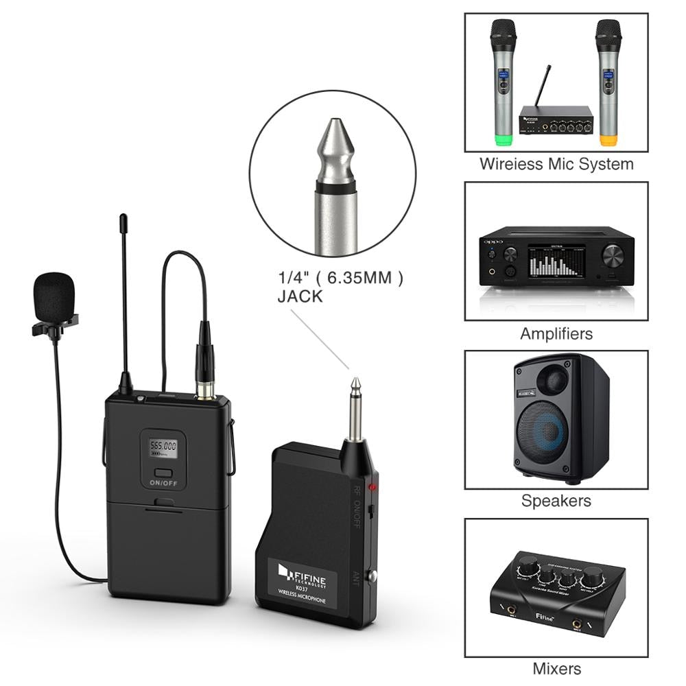 Fifine 20-Channel UHF Wireless Lavalier Lapel Microphone System with Bodypack Transmitter, Mini Lapel Mic & Portable Receiver