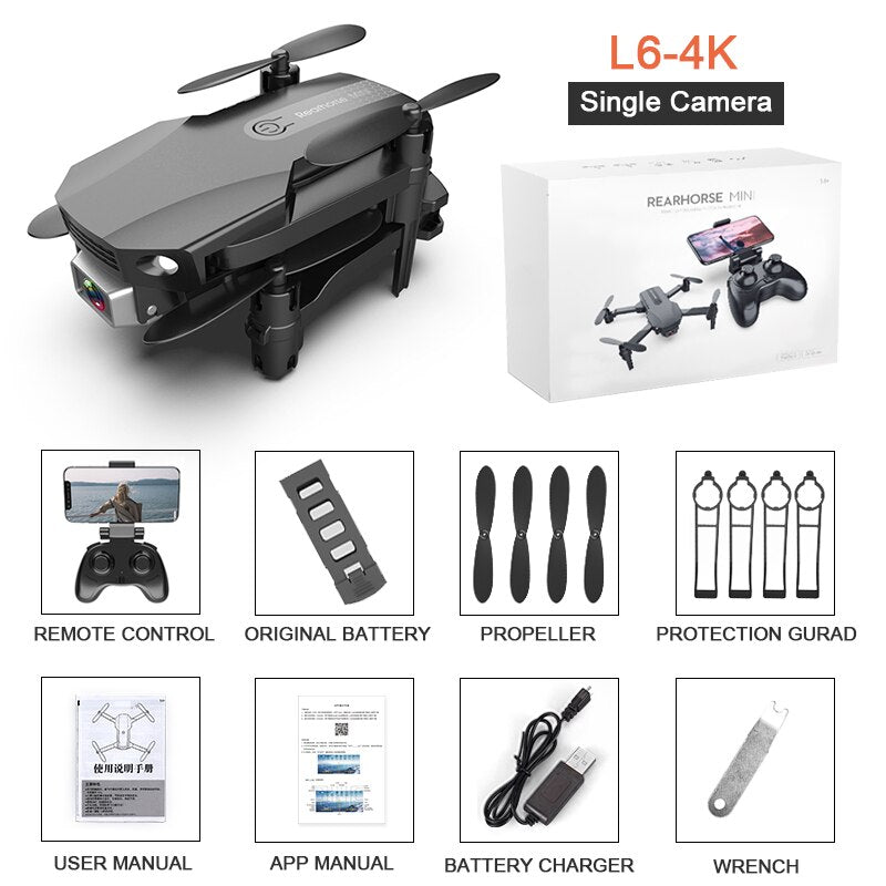 PEGI L6 Mini Drone 4K HD Dual Camera WIFI FPV Quadcopter Professional RC Drones Pocket Foldable Dron Boys GIFT for Children