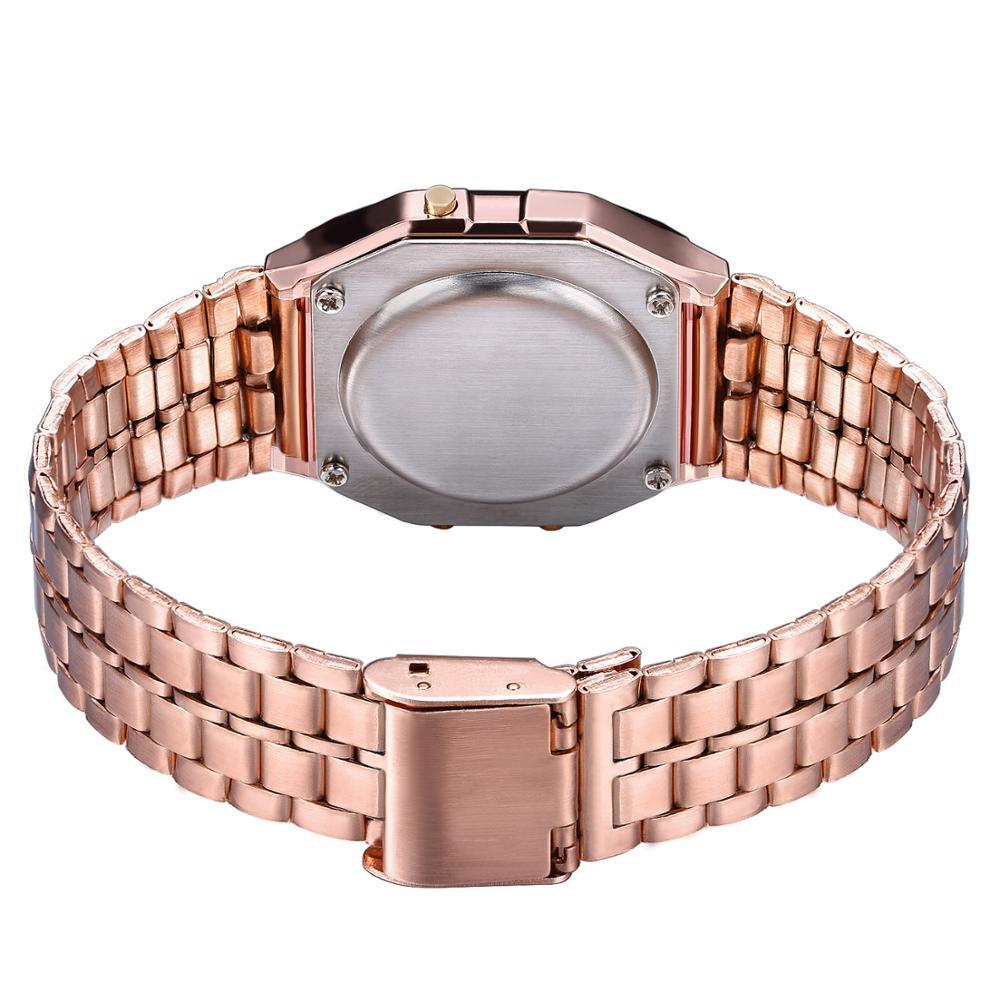 Luxury Rose Gold Women Digital Watch Ultra-thin Steel LED Electronic Wrist Watch Luminous Clock Ladies Watch montre femme