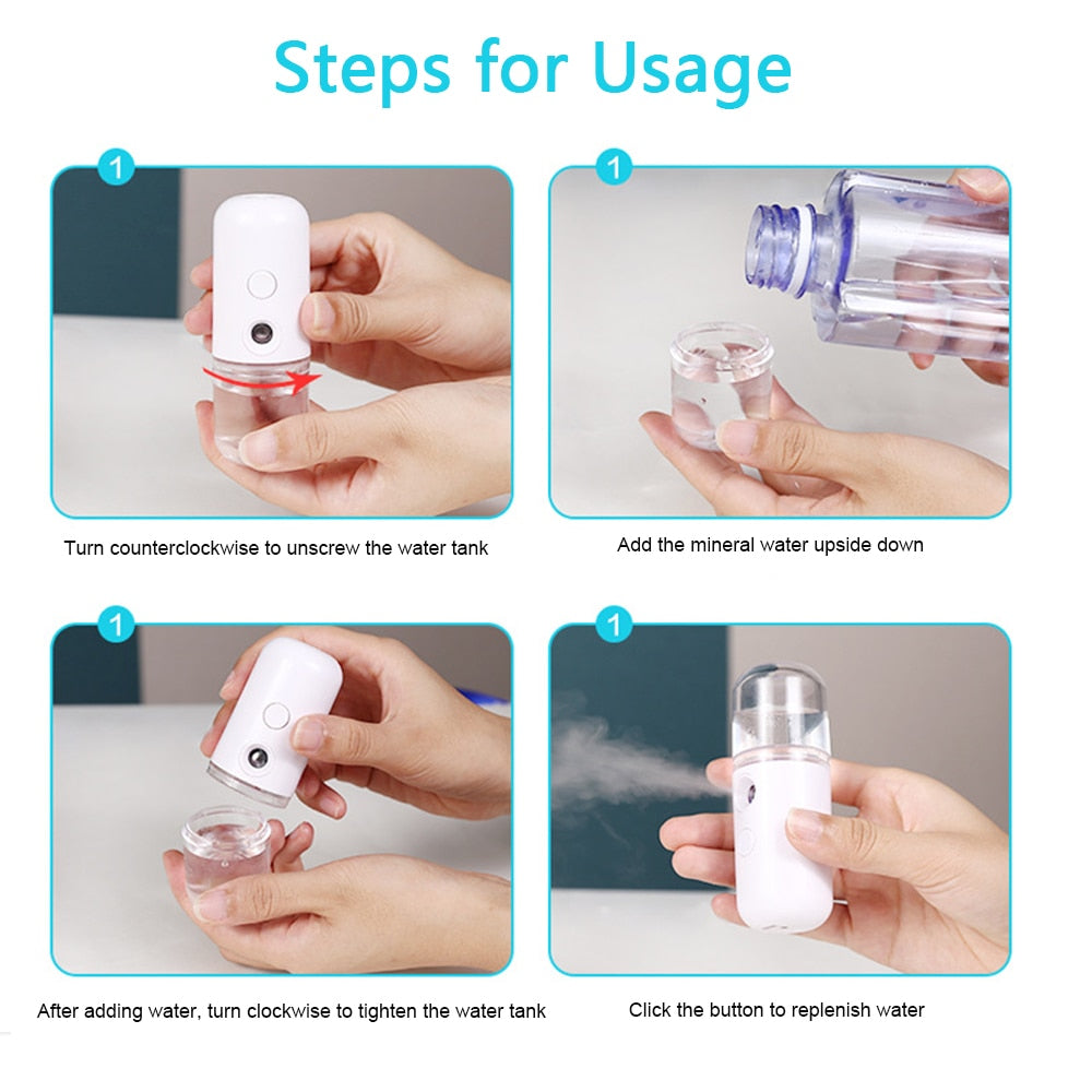 30ML Mini Nano Facial Sprayer Alcohol USB Nebulizer Face Steamer Humidifier Hydrating Anti-aging Women Beauty Skin Care Tools