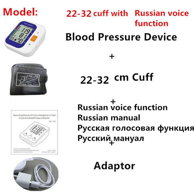 Russian Voice Digital Blood Pressure Monitor Pulse Heart Beat Rate Meter Device Medical Equipment Tonometer BP Sphygmomanometer