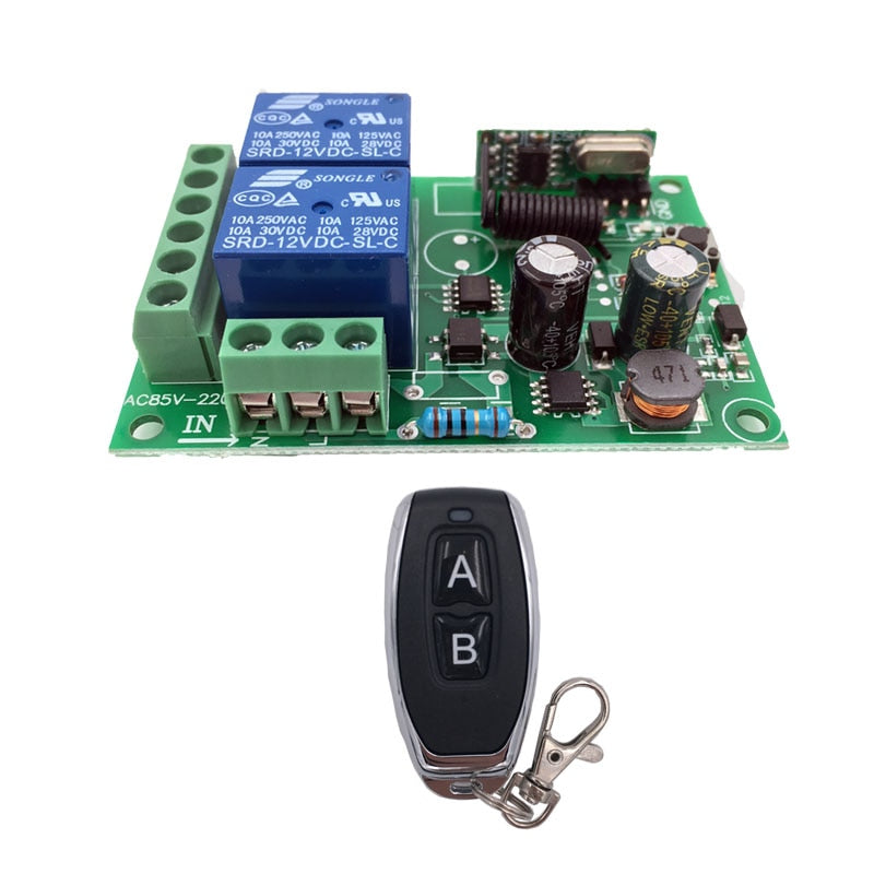 433MHz Universal Wireless Remote Control AC220V 2CH rf Relay Receiver and Transmitter for Universal Garage door and gate Control