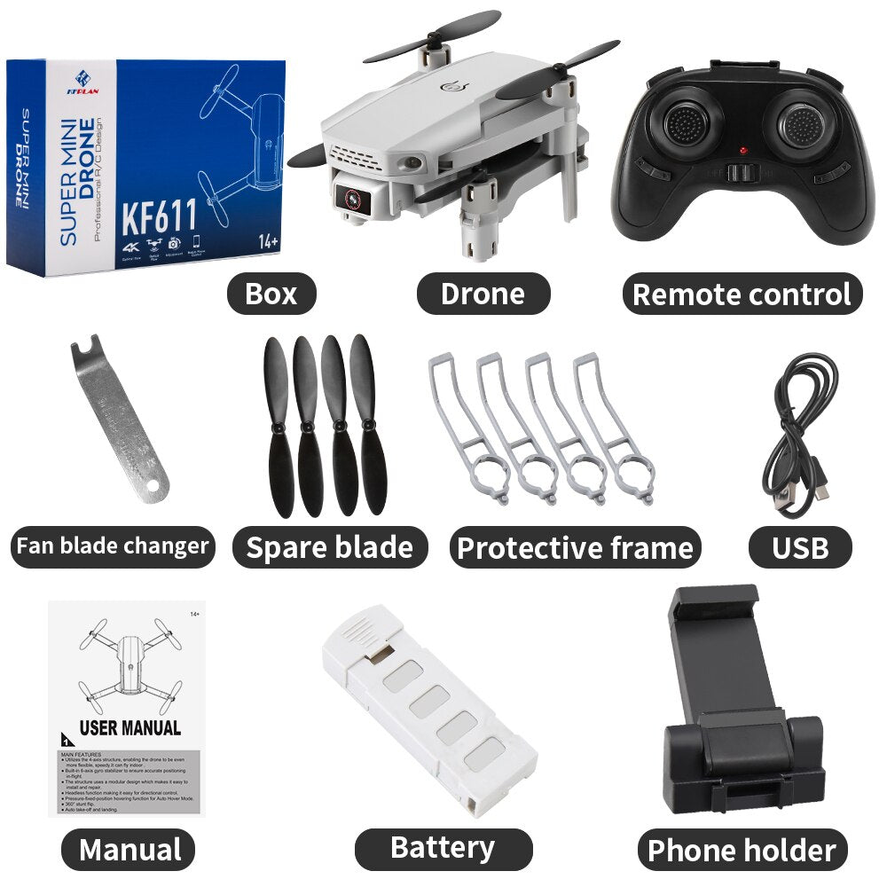 2020 NEW KF611 Drone 4k HD1080P WiFi Wide Angle Camera fpv Drone Dual Camera Quadcopter Height Keep Drone Camera Dron Toy