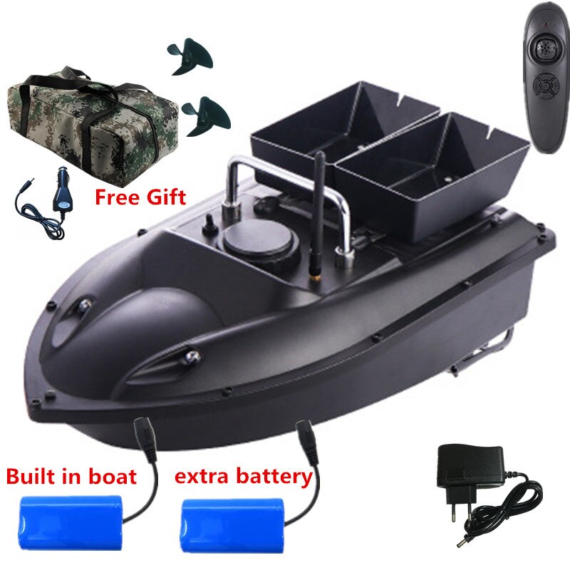New High Quality Double hopper Double Motor Fixed speed Cruise Automatic Feed Fishing Bait Boat with waterproof bag car charger