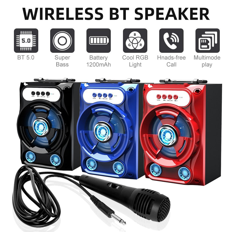 Portable Wireless Bass Bluetooth 5.0 Speaker 1200mAh Hands-free Call Speaker with Microphone for Bluetooth/AUX/USB//TF/FM Play