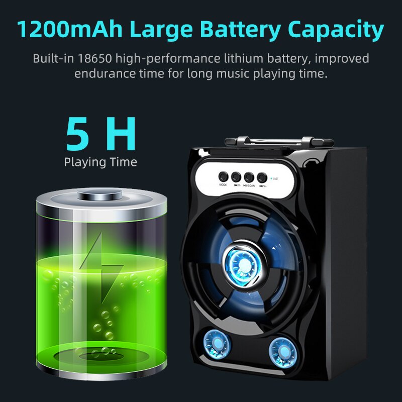 Portable Wireless Bass Bluetooth 5.0 Speaker 1200mAh Hands-free Call Speaker with Microphone for Bluetooth/AUX/USB//TF/FM Play