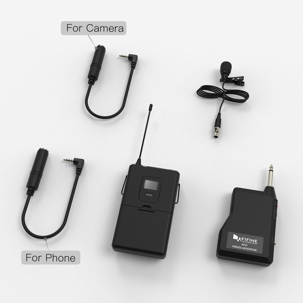 Fifine 20-Channel UHF Wireless Lavalier Lapel Microphone System with Bodypack Transmitter, Mini Lapel Mic & Portable Receiver