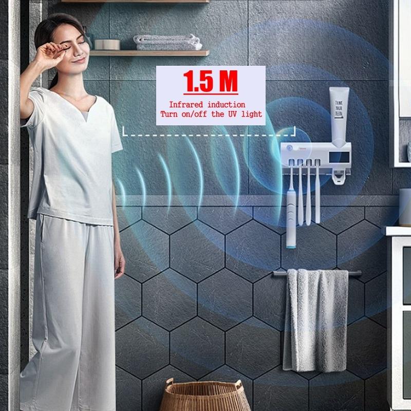 UV Toothbrush Holder Toothpaste Dispenser Solar Energy Bathroom Toothbrush Storage Box Multi-function Storage Holder USB Charge