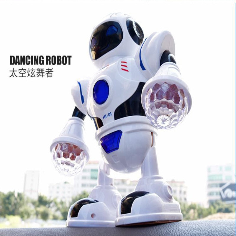 NEW Electric Dancing Robot Toy With LED lighting Music swing Robot Children's educational toys Robot Toys for children Gifts (White)