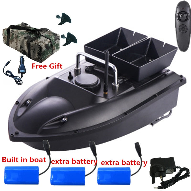 New High Quality Double hopper Double Motor Fixed speed Cruise Automatic Feed Fishing Bait Boat with waterproof bag car charger