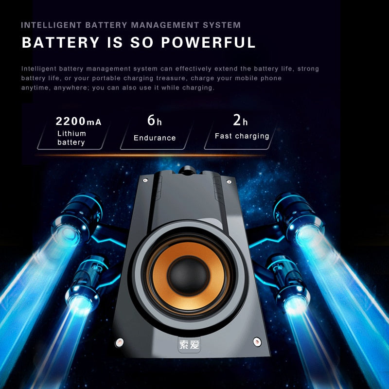 2200mAh Big Power Bluetooth Speaker Subwoofer Wireless Portable Heavy Bass Stereo Speakers Music Player LCD Display FM Radio TF