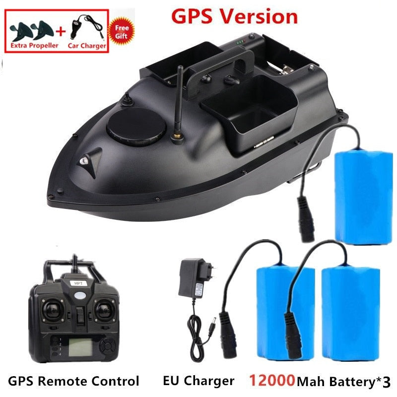 GPS Auto Return Intelligent Wireless Remote Control RC Bait Boat 500M 2KG Load High Speed Dual Light 3 Hopper Fishing Boat