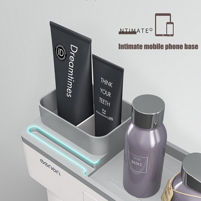 Toothbrush Holder Bathroom Accessories Toothpaste Squeezer Dispenser Storage Shelf Set For Bathroom Magnetic Adsorption With Cup