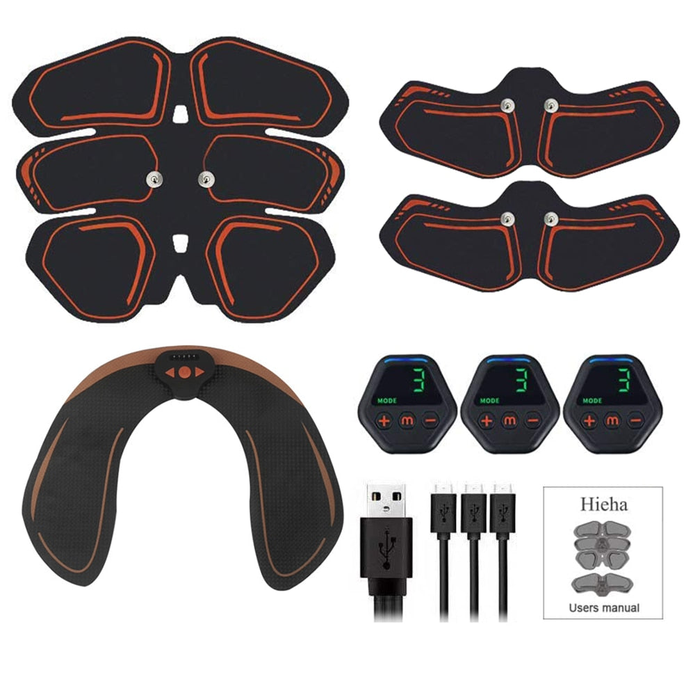 EMS Abdominal Muscle Stimulator Hip Trainer Toner USB Abs Fitness Training Gear Machine Home Gym Weight Loss Body Slimming