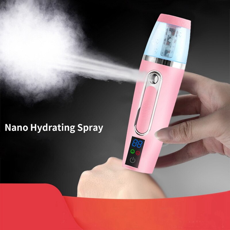 2Pcs Usb Charging Portable Nano Handy Face Nebulizer Steamer Moisturizing Hydration Face Humidifier - Pink & Red