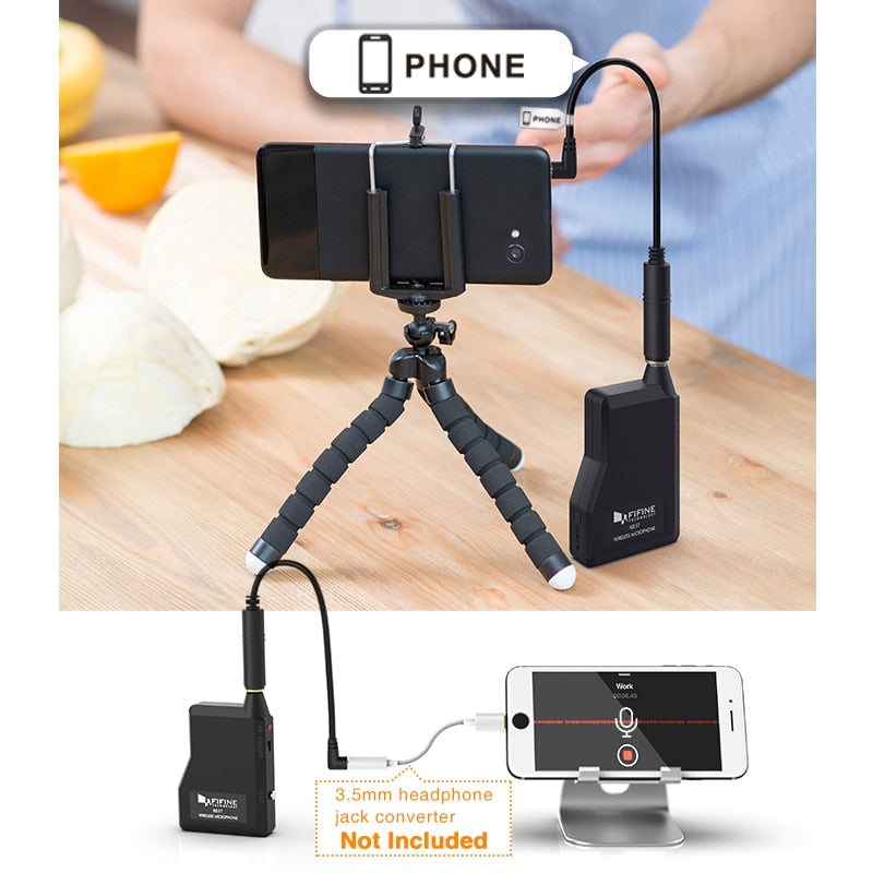 Fifine 20-Channel UHF Wireless Lavalier Lapel Microphone System with Bodypack Transmitter, Mini Lapel Mic & Portable Receiver