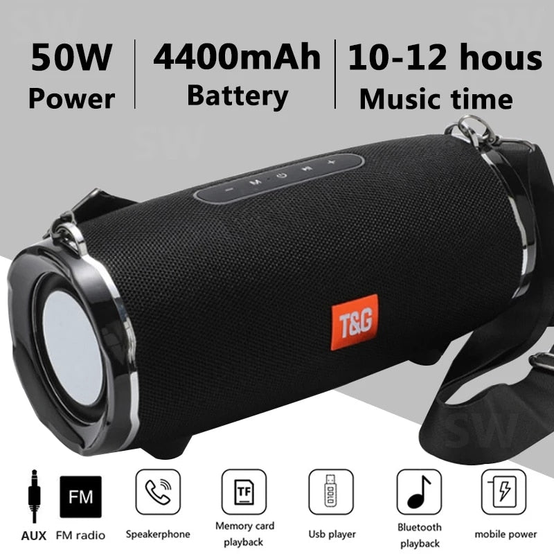 50W Wireless Bluetooth Speaker Outdoor Portable Subwoofer Colum 3D Stereo Soundbar 4000mAh Battery Music 48 hours FM / aux / TF