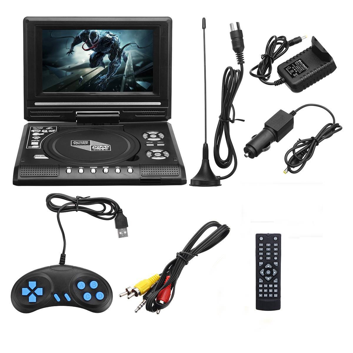 Portable 7.8 Inch HD TV Home Car DVD Player VCD CD MP3 DVD Player USB SD Cards RCA TV Portatil Cable Game 16:9 Rotate LCD Screen