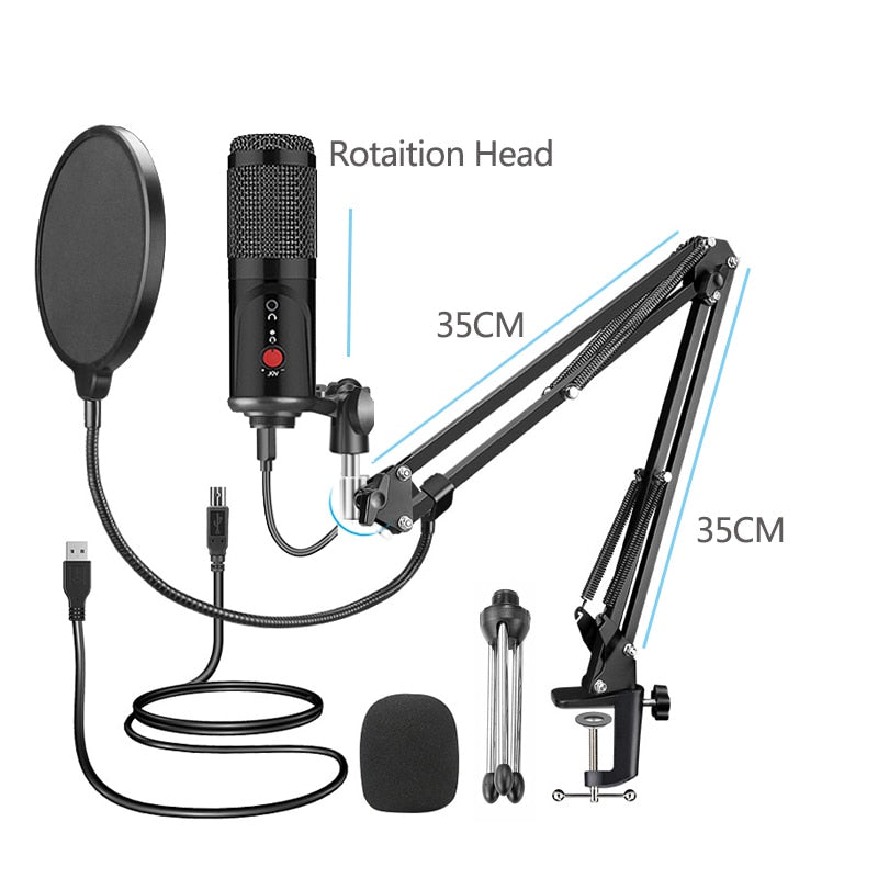 Condenser Microphone With Tripod USB Computer Studio Microphone For PC Microphone For Phone Karaoke Microphone With Sound Card