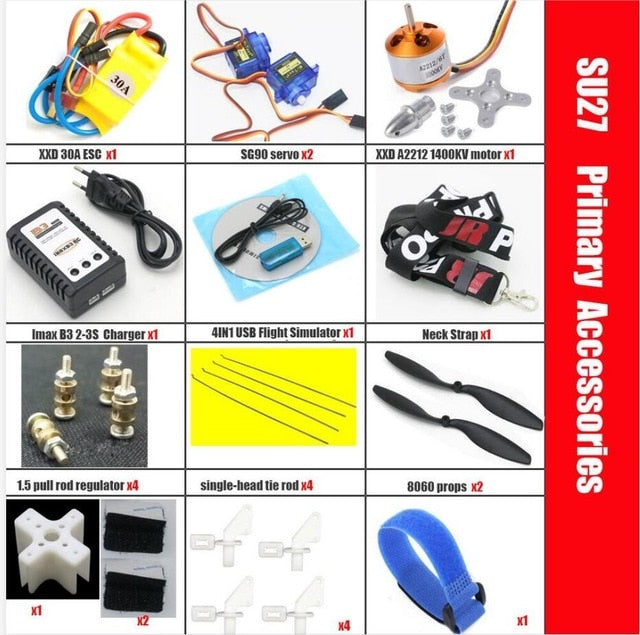 Flight Fixed Wing Model Su27 RC Airplane With Microzone MC6C Transmitter with Receiver and Structure Parts For DIY RC Aircraft