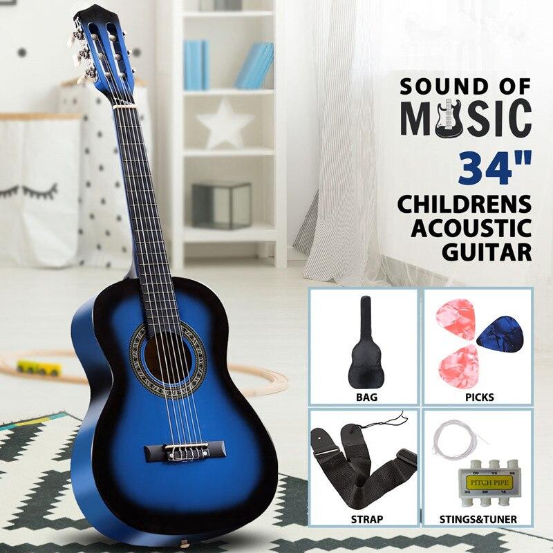 34inch Kids Classical Acoustic Starter Kit Guitar 1/2 Size with 6 Strings Gig bag Tuner Picks Strap for Beginners ( Blue)