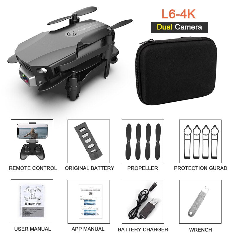 PEGI L6 Mini Drone 4K HD Dual Camera WIFI FPV Quadcopter Professional RC Drones Pocket Foldable Dron Boys GIFT for Children