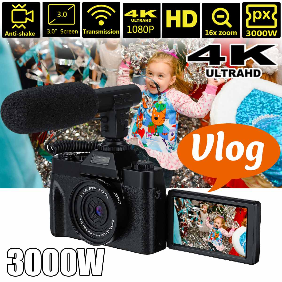 4K KOMERY Vlog Youtuber Camcorder 3000W 16X Super Definition Digital Night Vision Camera RC Outdoor Travel Wedding Home