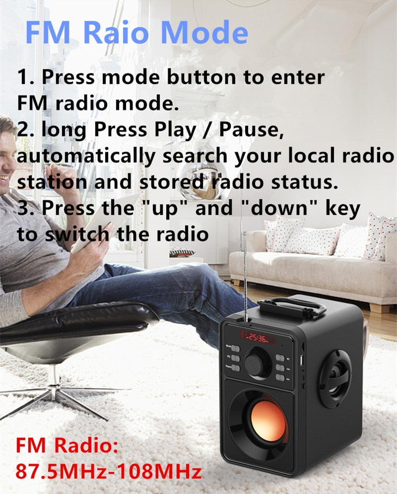 Big Bluetooth Speaker Portable Column High Power Subwoofer Music Center System Support AUX TF FM Radio Bluetooth Column Boom Box