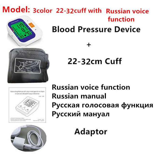Russian Voice Digital Blood Pressure Monitor Pulse Heart Beat Rate Meter Device Medical Equipment Tonometer BP Sphygmomanometer