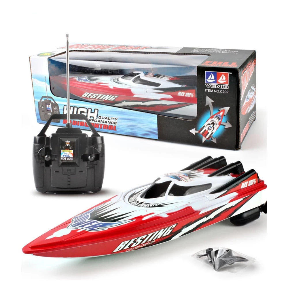 4 Channels RC Boats Plastic Fast Boat Rowing Navigation Remote Control Speed Waterproof Electric Toy Twin Motor Kid Chirdren Toy