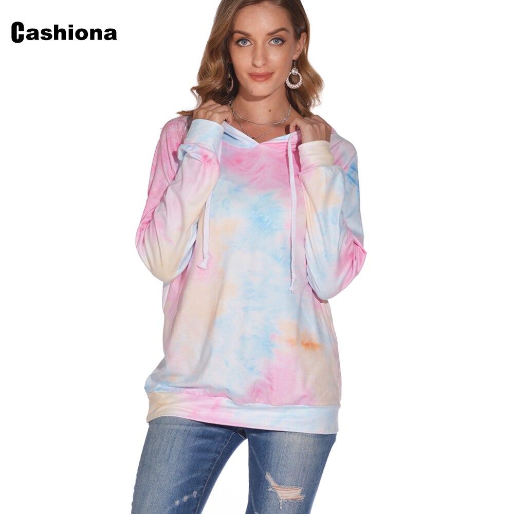 Cashiona Hoodies for Women Fashion Tie Dry Print Sweatshirt loose Long Sleeve Tops Streetwear Women Clothes Hooded Sweatshirts