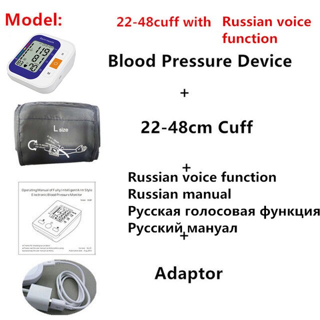 Russian Voice Digital Blood Pressure Monitor Pulse Heart Beat Rate Meter Device Medical Equipment Tonometer BP Sphygmomanometer