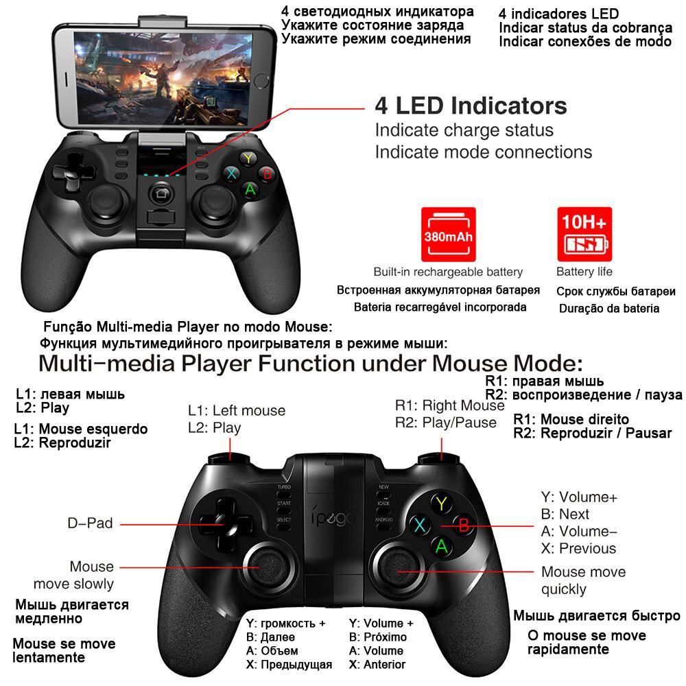 Ipega 9076 PG-9076 Bluetooth Gamepad Game Pad Controller Mobile Trigger Joystick For Android Cell Smart Phone TV Box PC PS3 VR