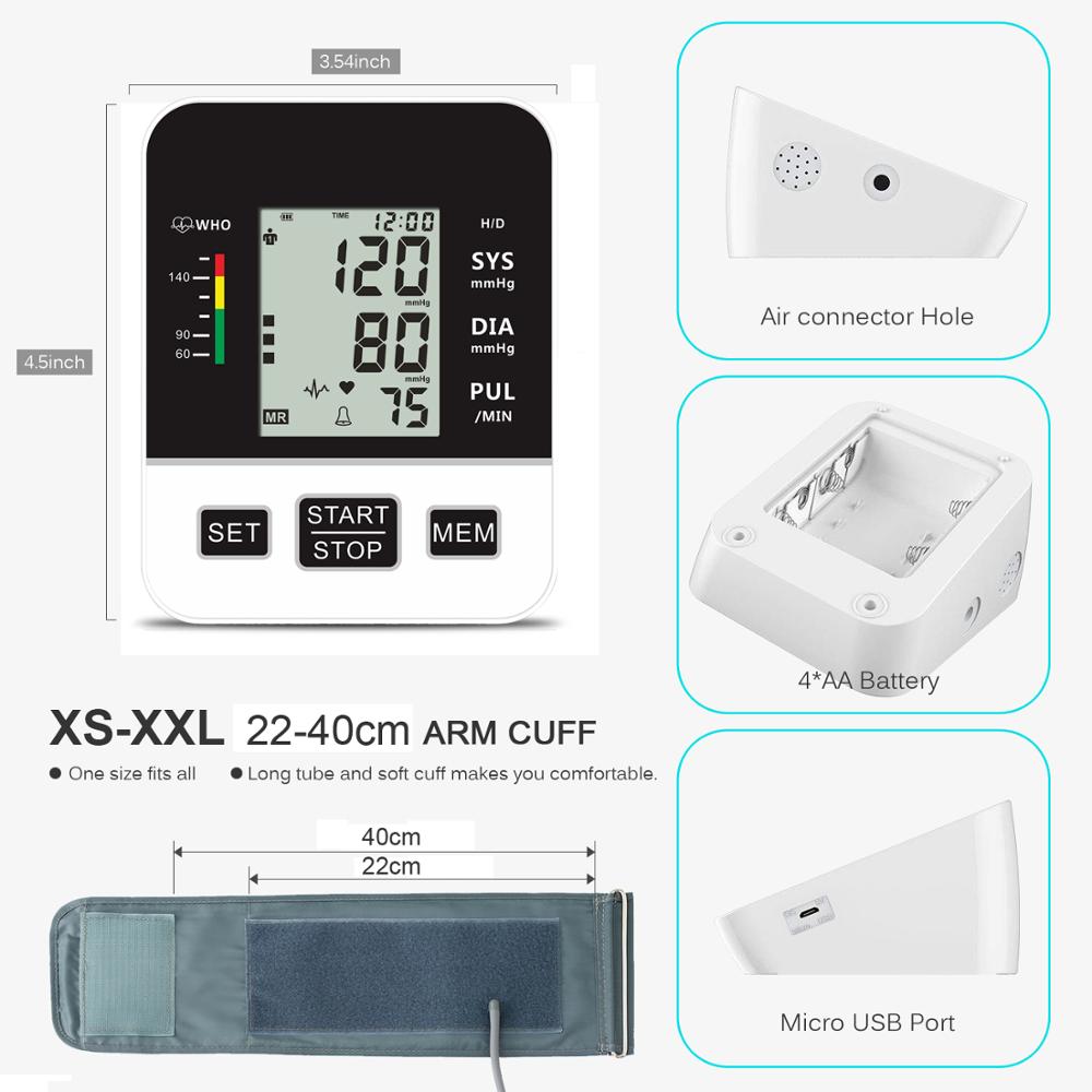 Home Blood Pressure Monitor Upper Arm Automatic Digital LCD Large Cuff Blood Pressure Monitors Medical BP Heart Rate Pulse Meter