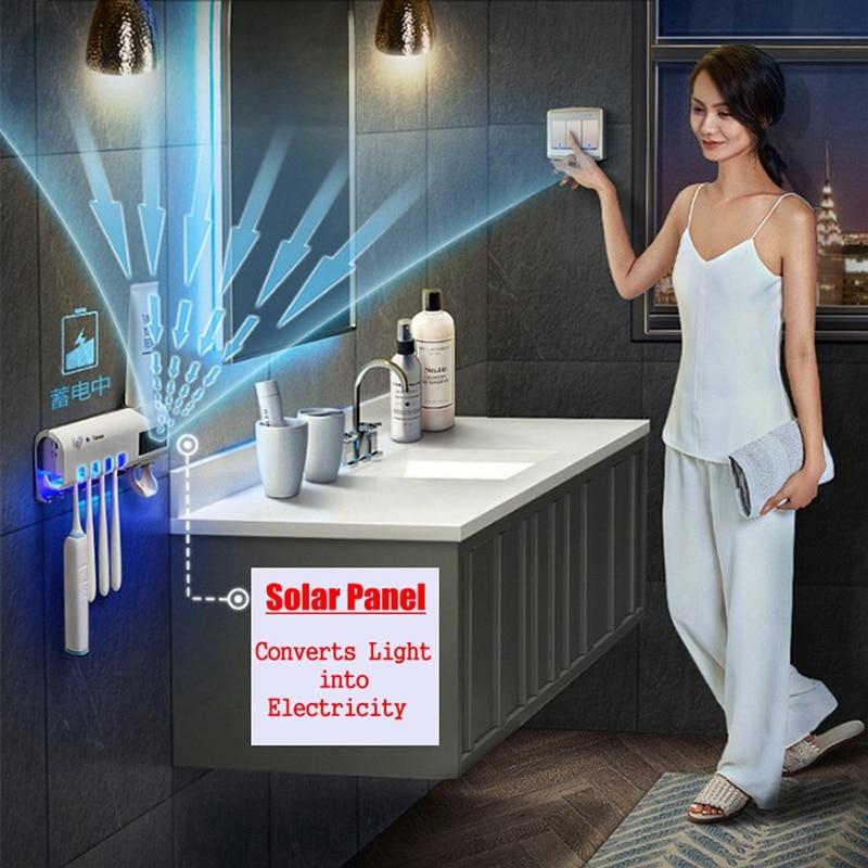 UV Toothbrush Holder Toothpaste Dispenser Solar Energy Bathroom Toothbrush Storage Box Multi-function Storage Holder USB Charge