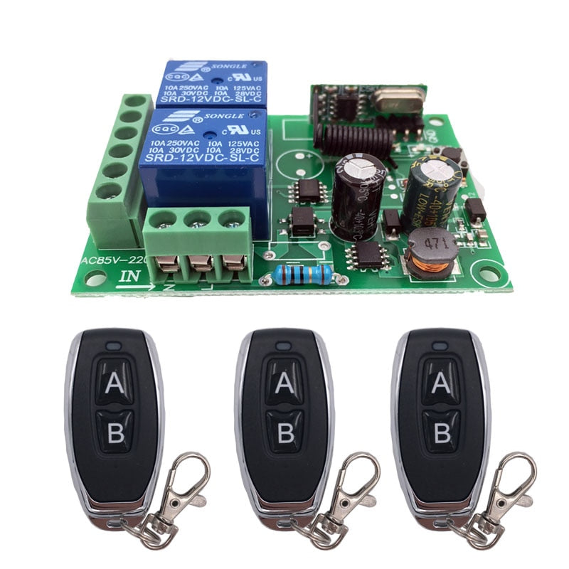 433MHz Universal Wireless Remote Control AC220V 2CH rf Relay Receiver and Transmitter for Universal Garage door and gate Control
