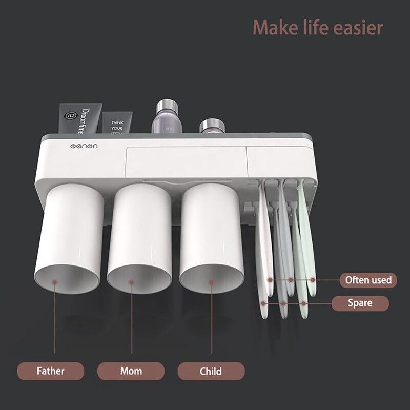 Toothbrush Holder Bathroom Accessories Toothpaste Squeezer Dispenser Storage Shelf Set For Bathroom Magnetic Adsorption With Cup