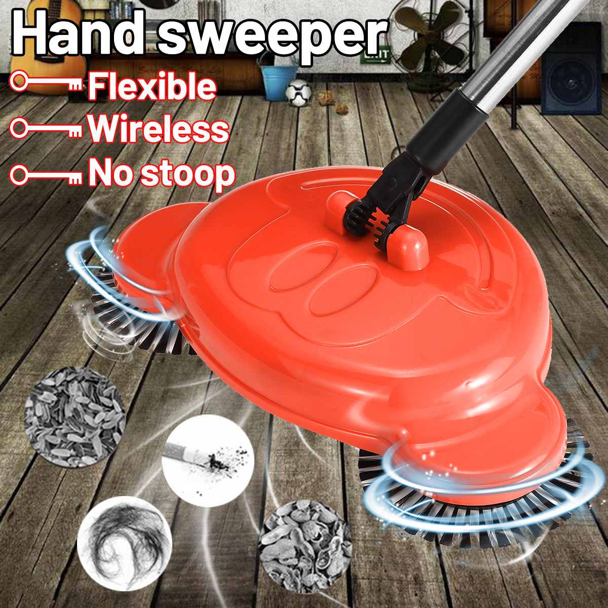Stainless Steel Hand Sweeper Push Type Sweeping Machine Without Electricity Dry Wet Use Lazy Household Vacuum Cleaner