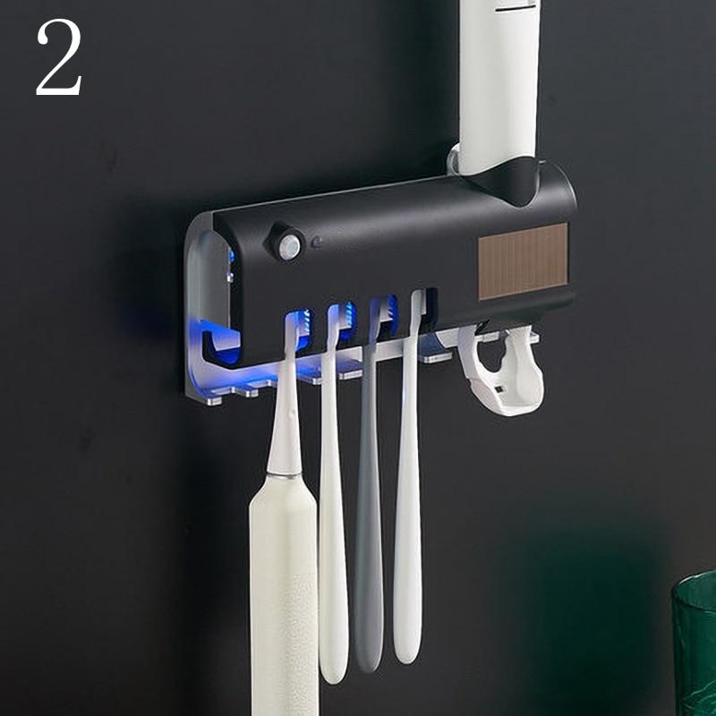 UV Toothbrush Holder Toothpaste Dispenser Solar Energy Bathroom Toothbrush Storage Box Multi-function Storage Holder USB Charge
