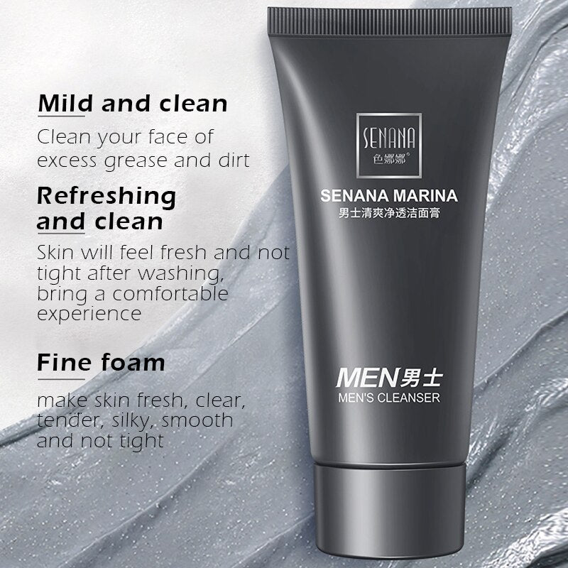 SENANA Men Oil-Control Moisturizing Face Cleanser Remove Acne Blackhead Refreshing Whitening Deep Cleansing Wash Skin Care 60g