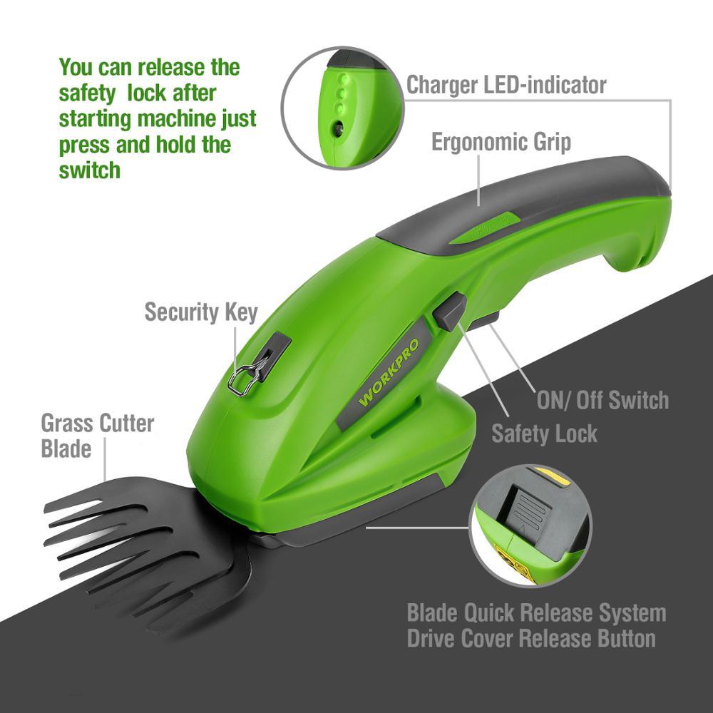 WORKPRO 7.2V Electric Trimmer 2 in 1 Lithium-ion Cordless Garden Tools Hedge Trimmer Rechargeable Hedge Trimmers for Grass