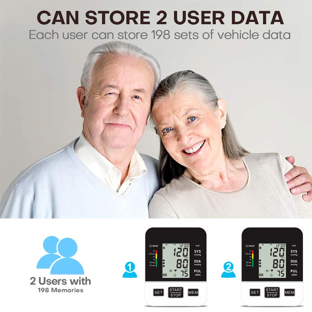 Home Blood Pressure Monitor Upper Arm Automatic Digital LCD Large Cuff Blood Pressure Monitors Medical BP Heart Rate Pulse Meter