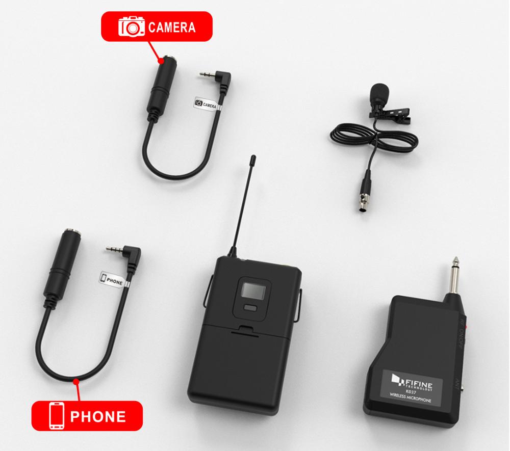 Fifine 20-Channel UHF Wireless Lavalier Lapel Microphone System with Bodypack Transmitter, Mini Lapel Mic & Portable Receiver